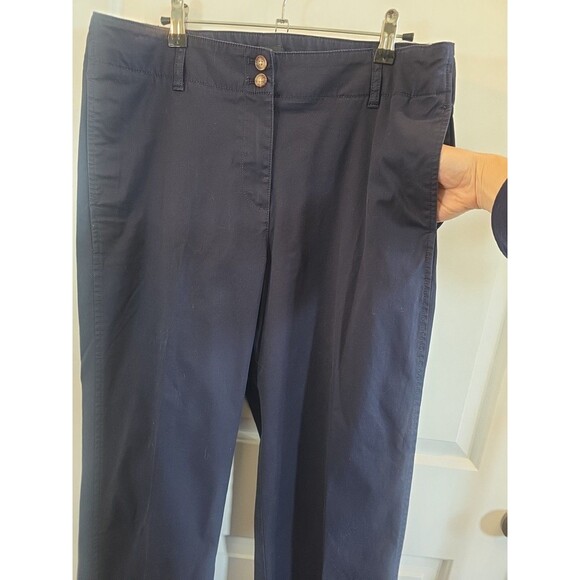 TALBOTS Women's Navy Wide-Leg‎ Crop Chino Pants SIZE 12 High-Rise Cotton Blend - Picture 2 of 10